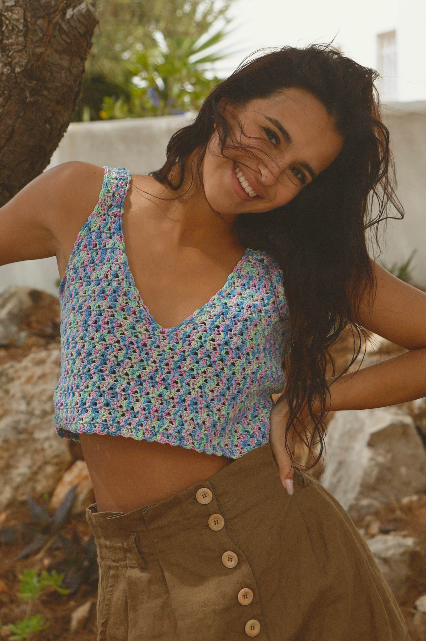 Top crochet Rosita multicolore en stock