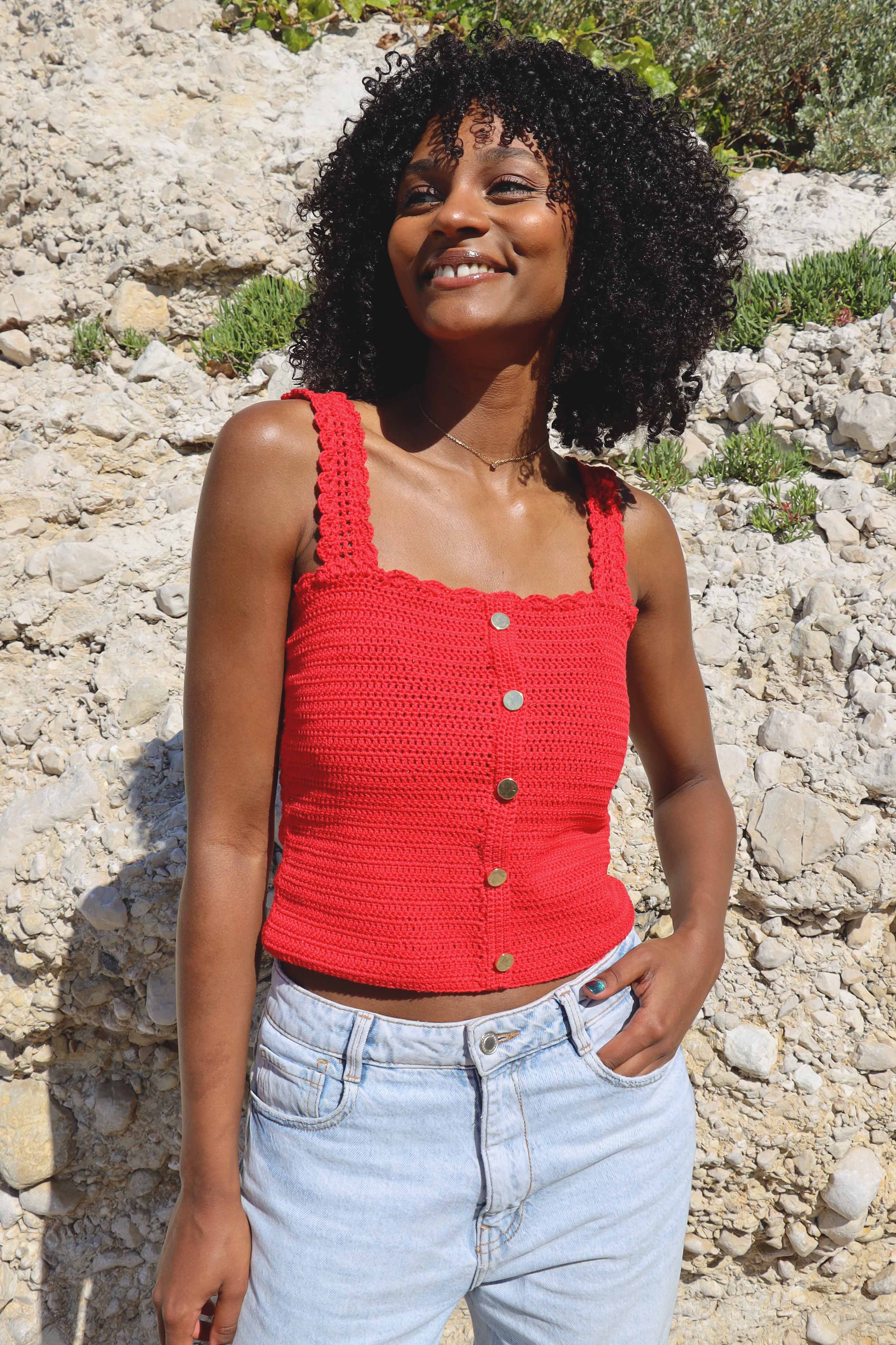 Top crochet Honorine rouge