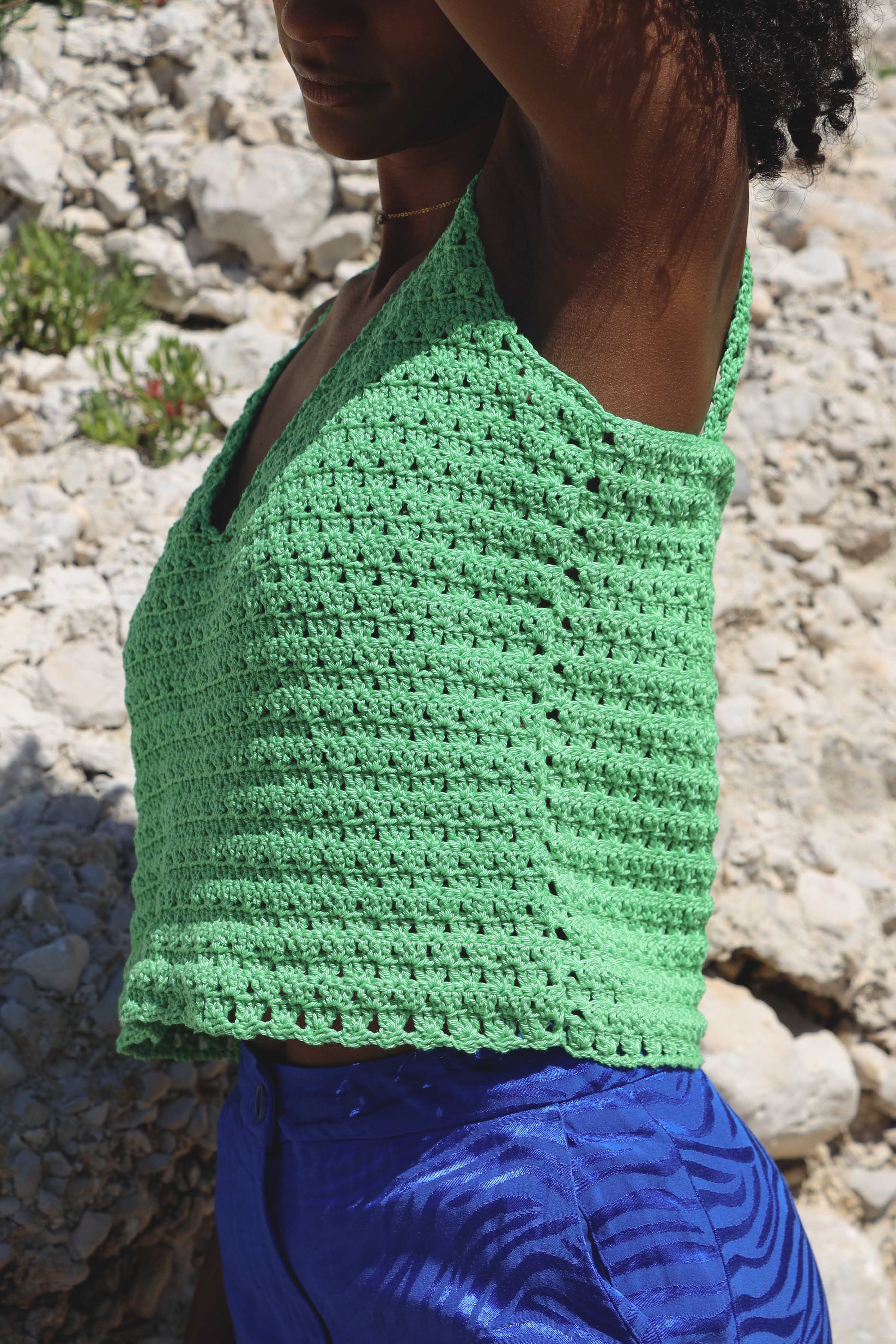 Top crochet Rosita vert en stock