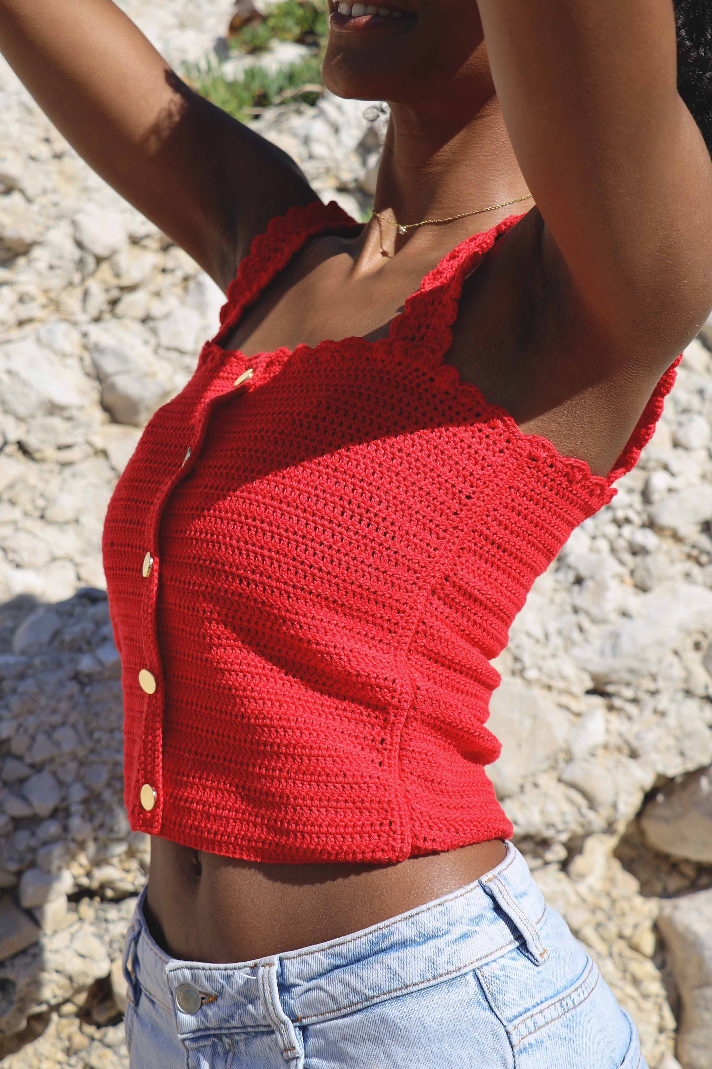 Top crochet Honorine rouge