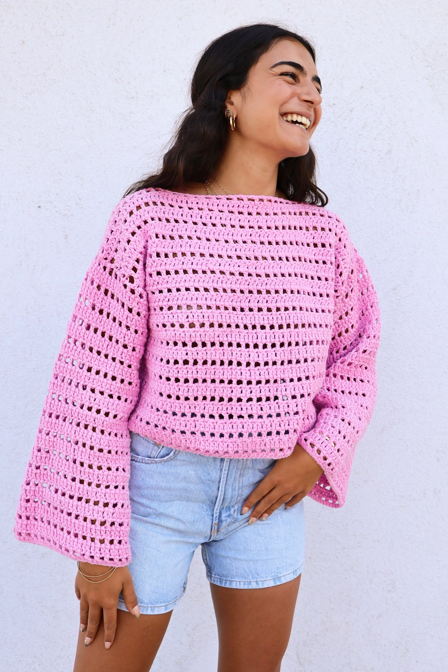 Pull Brigitte crochet - rose