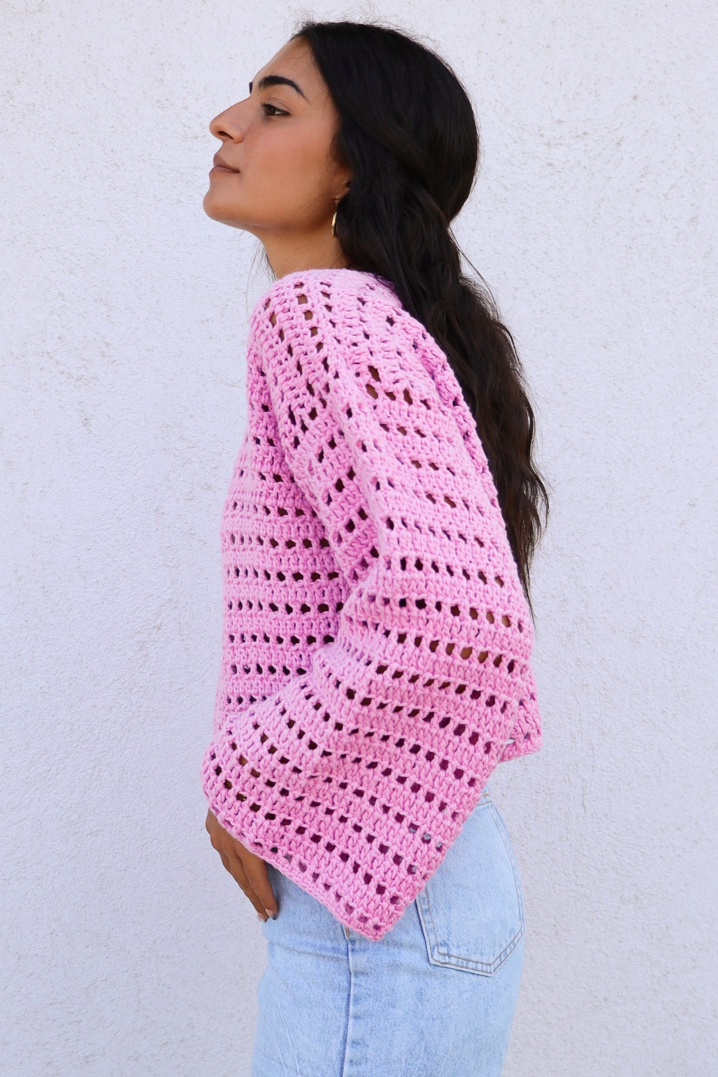 Pull Brigitte crochet - rose