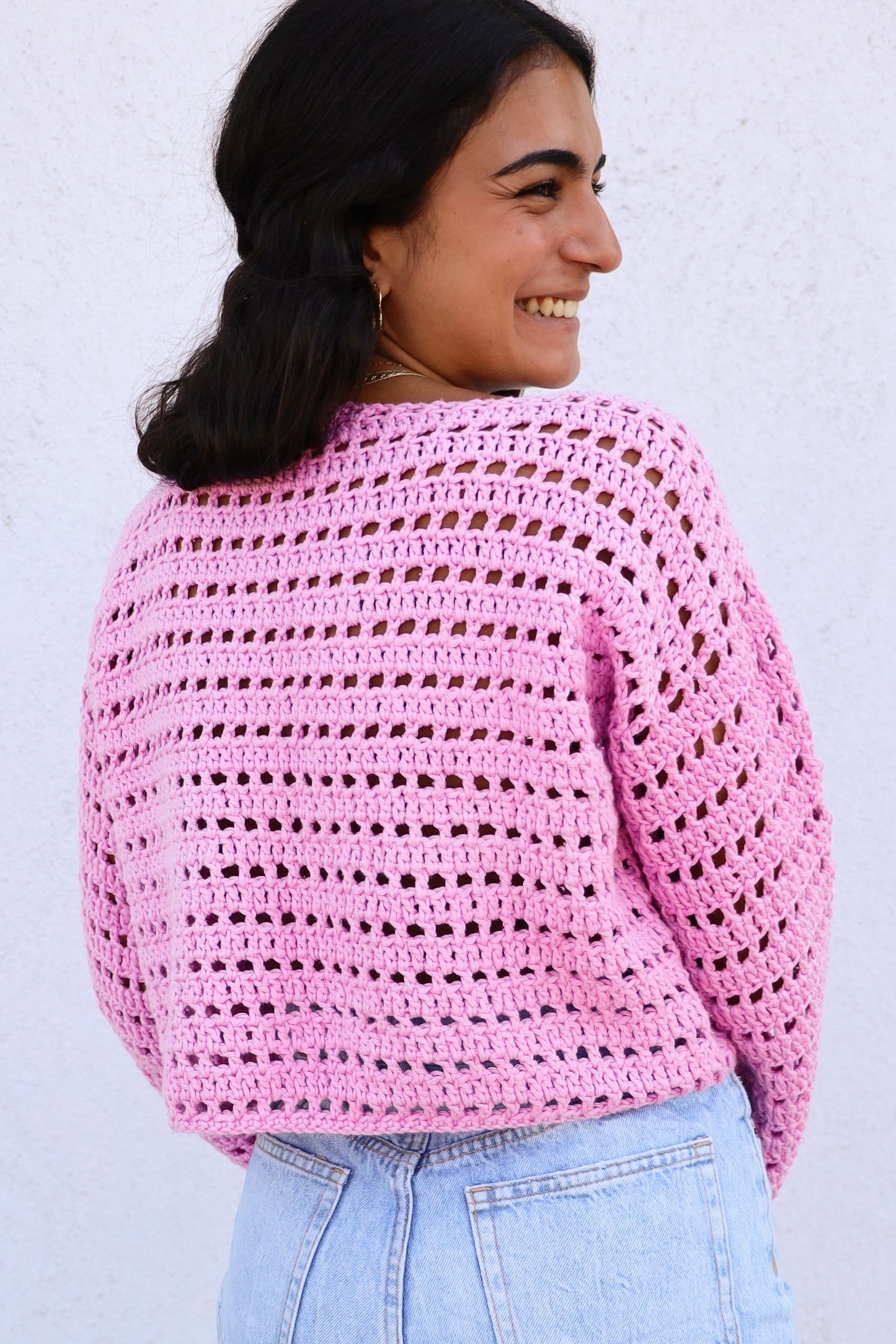 Pull Brigitte crochet - rose