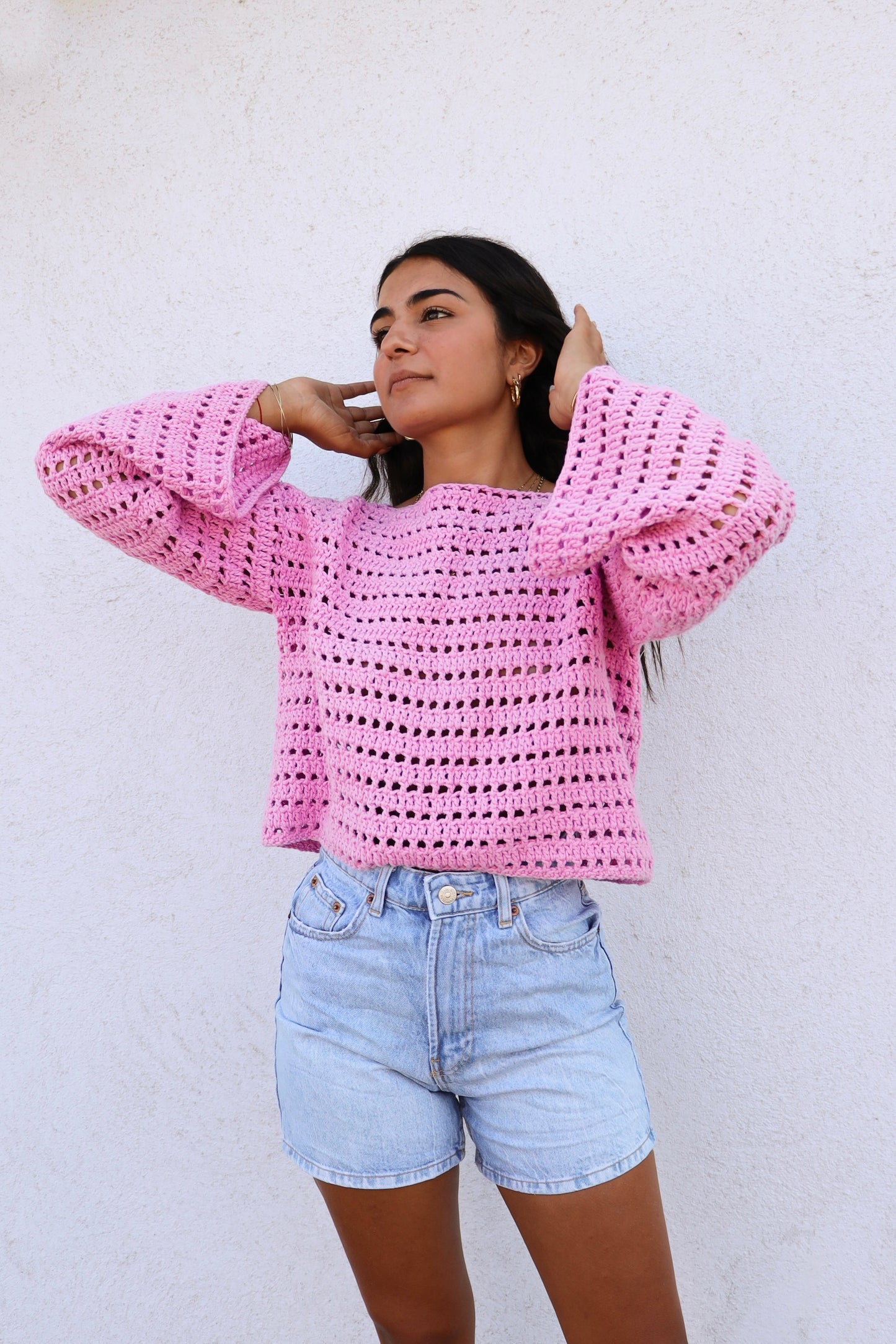 Pull Brigitte crochet - rose
