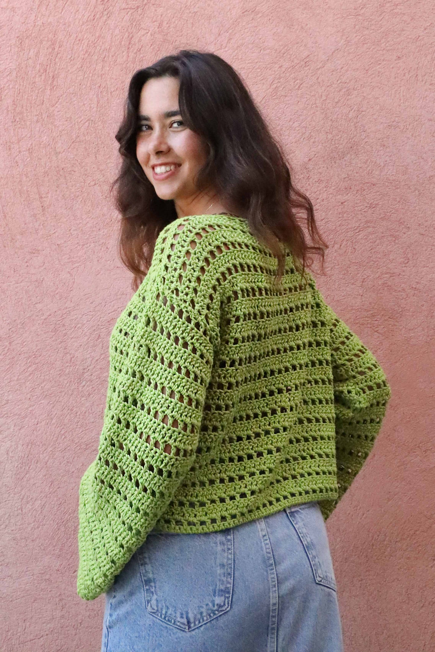 Pull Brigitte crochet - vert lemon