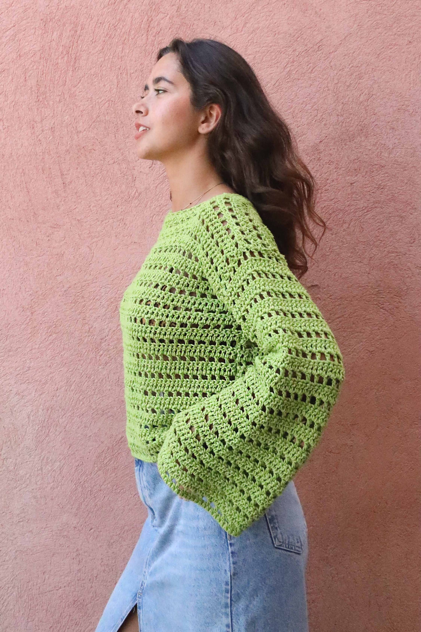 Pull Brigitte crochet - vert lemon