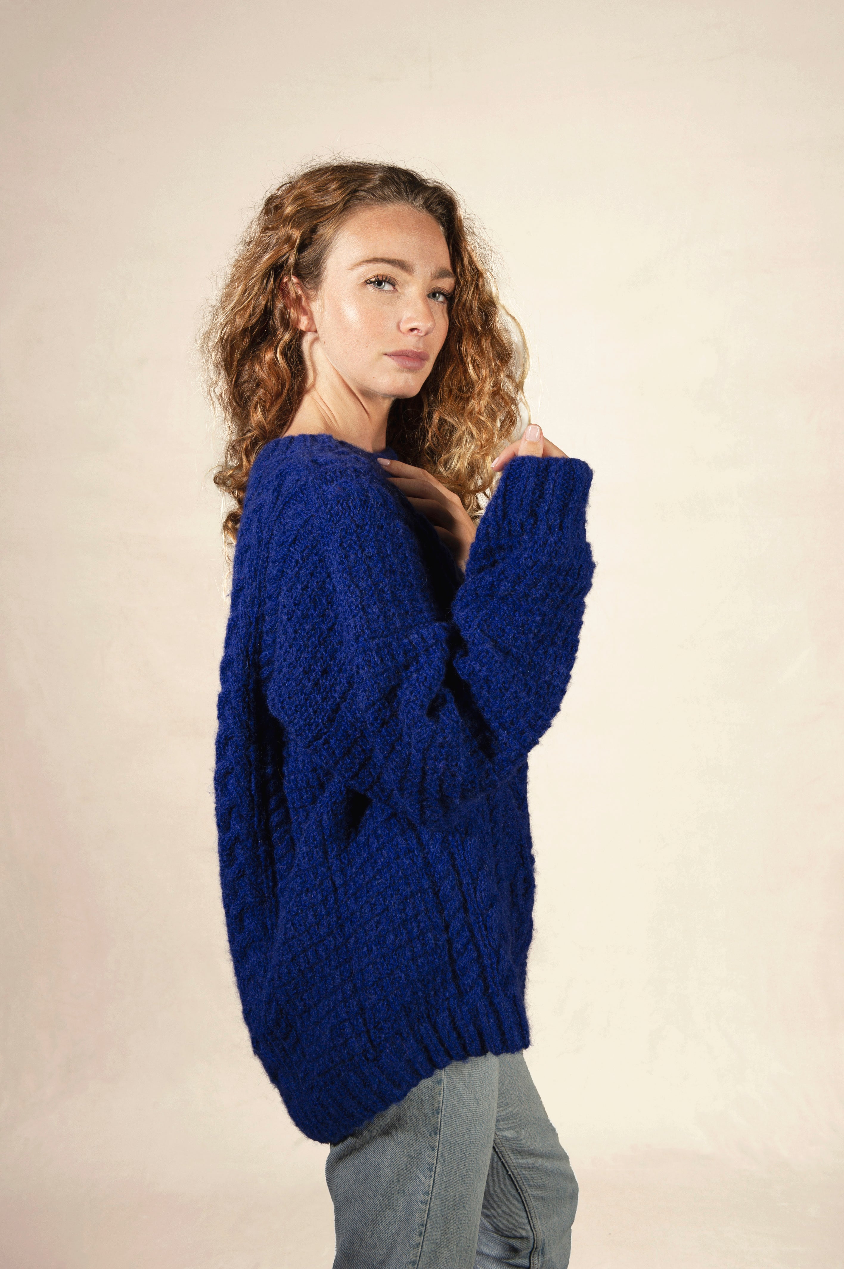 Pull torsades Maurice unisexe bleu