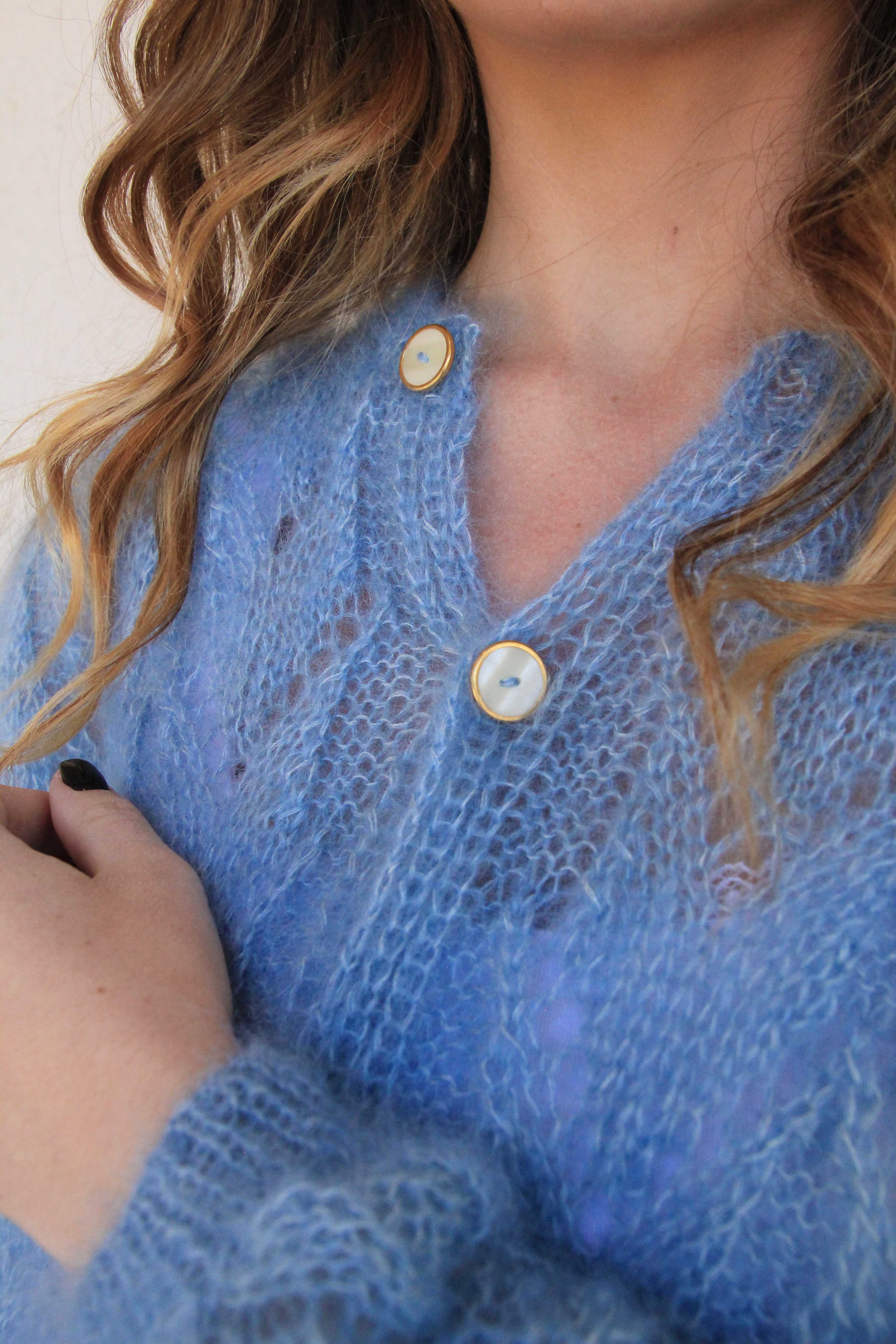 Gilet Claudine bleu pastel en stock