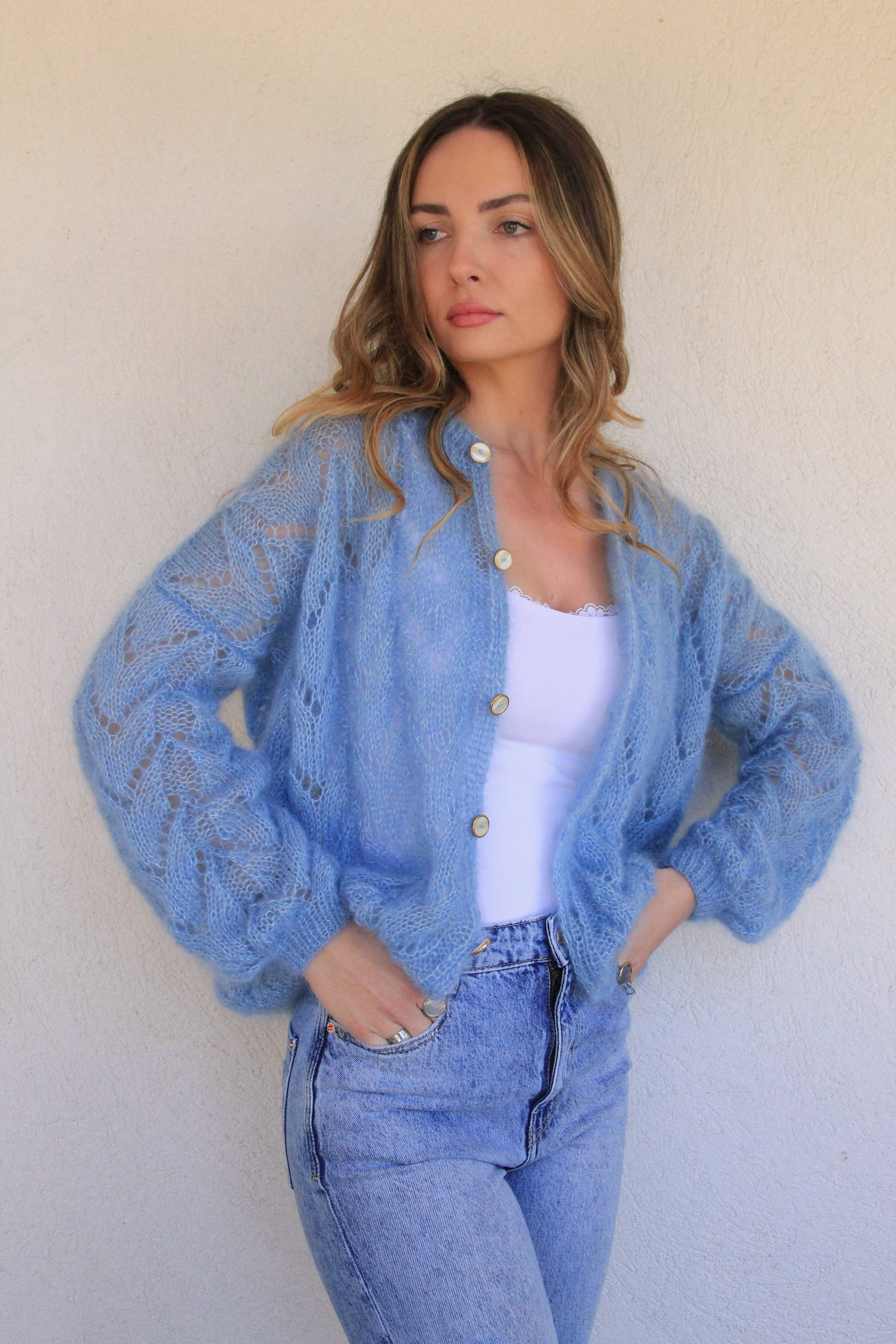 Gilet Claudine bleu pastel en stock