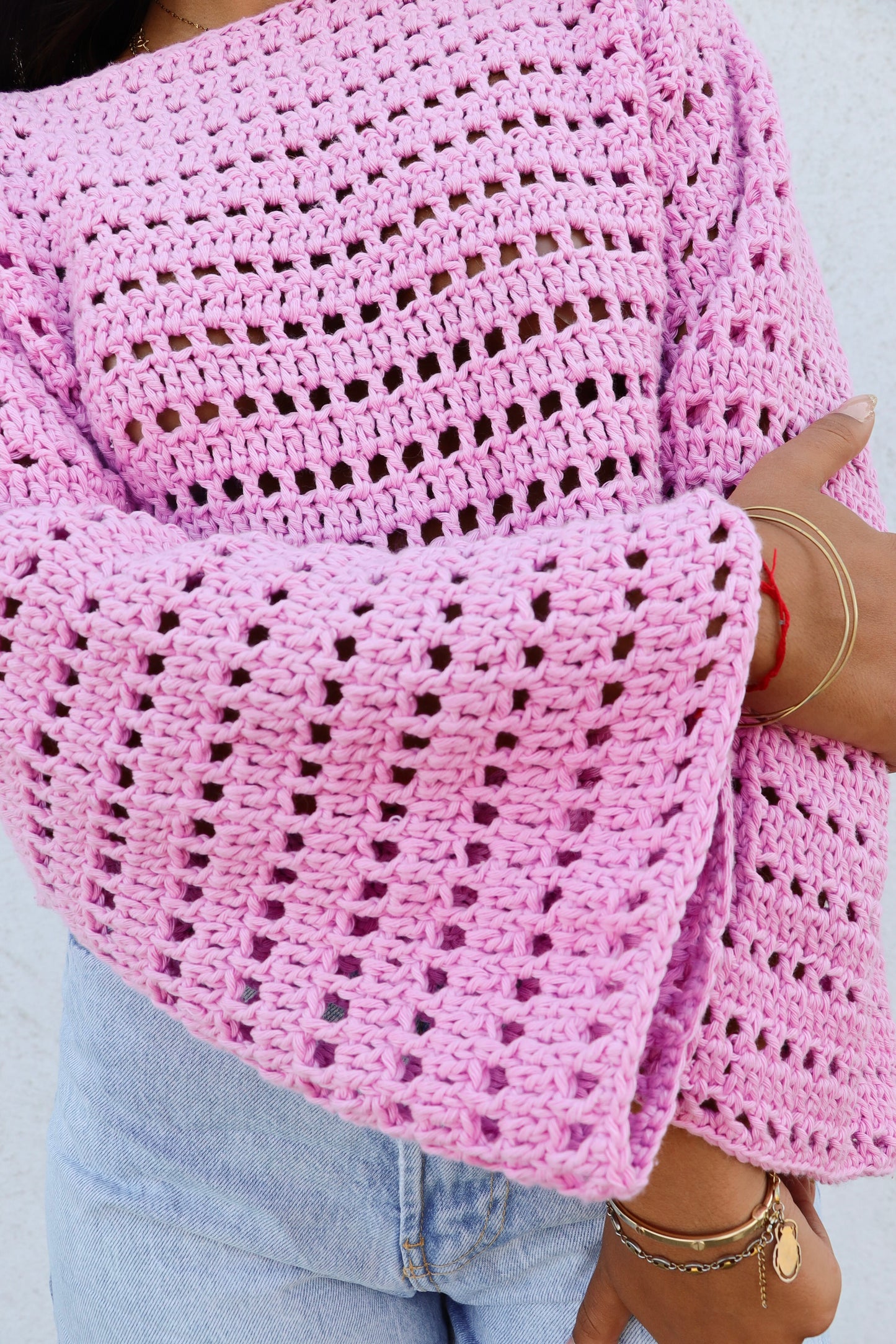 Pull Brigitte crochet - rose
