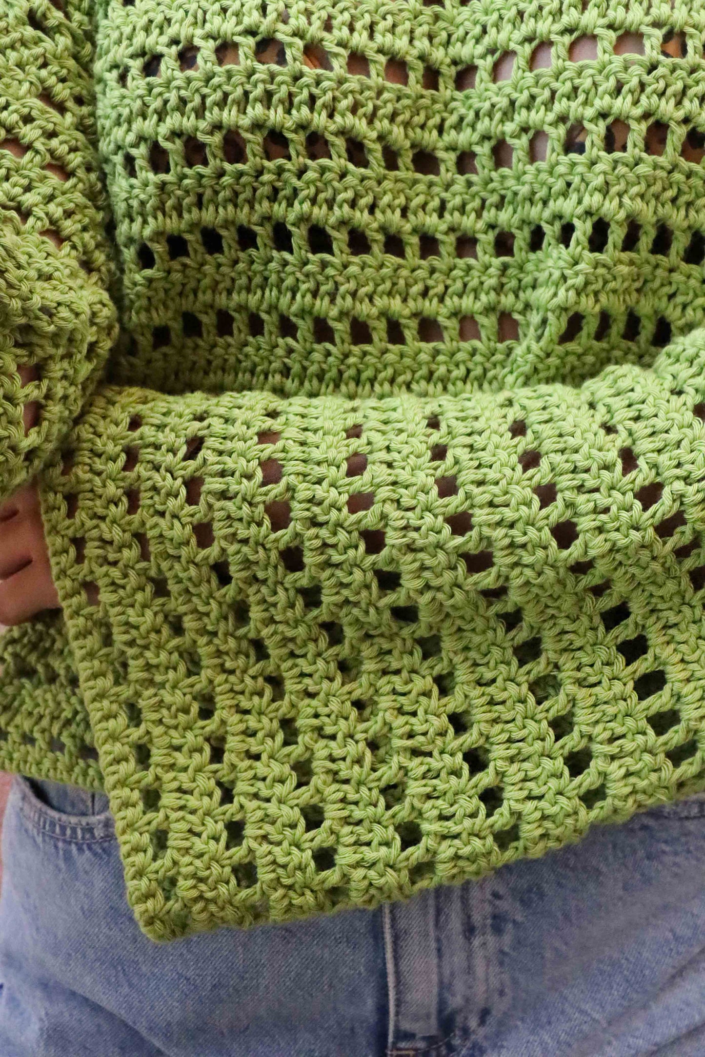 Pull Brigitte crochet - vert lemon