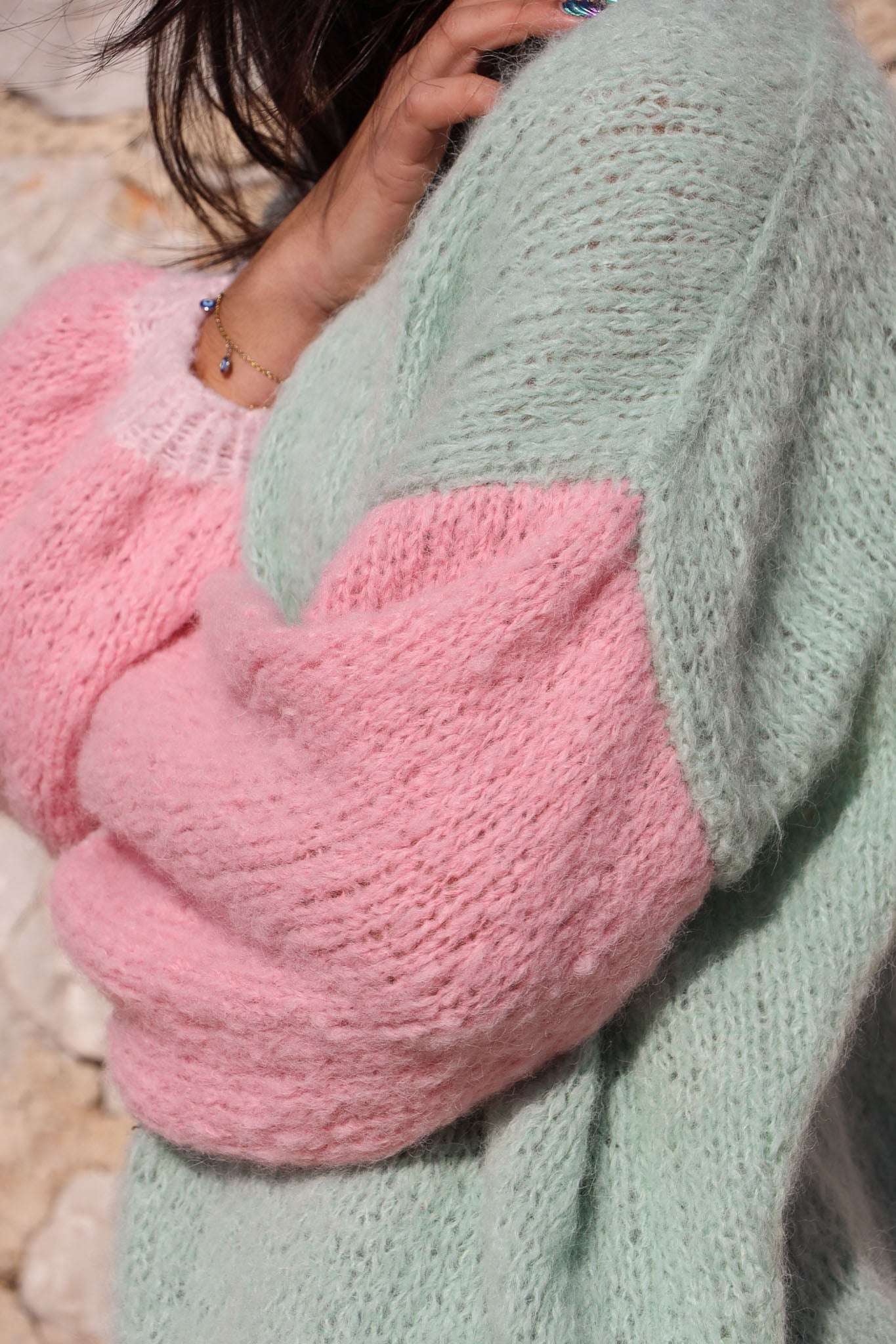 Gilet Anetta pastel vert rose
