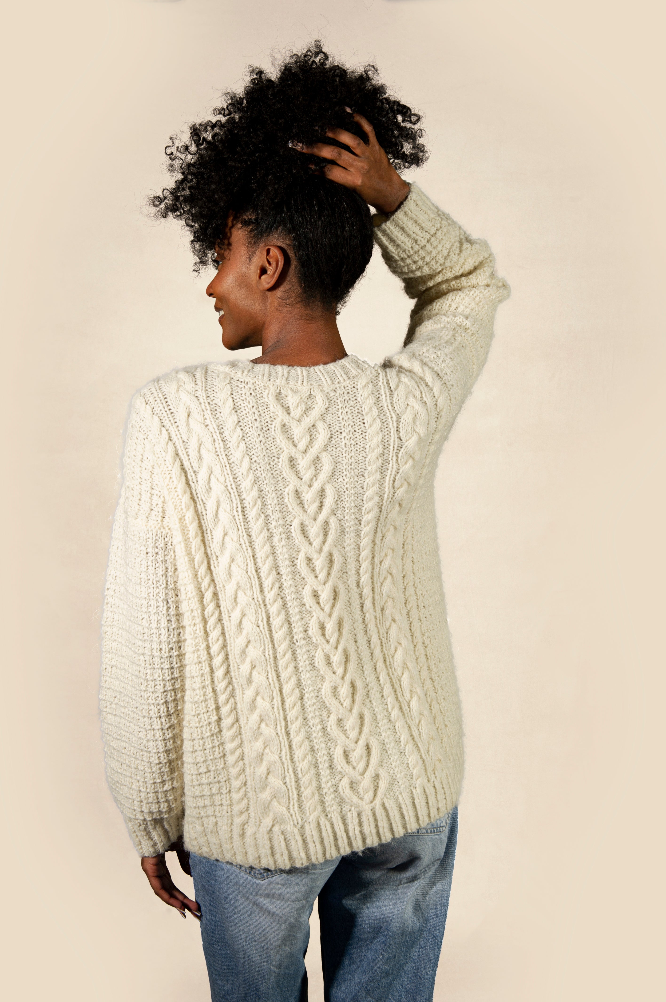Pull torsades Maurice unisexe écru