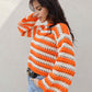 Pull Brigitte crochet - rayures orange