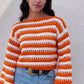 Pull Brigitte crochet - rayures orange