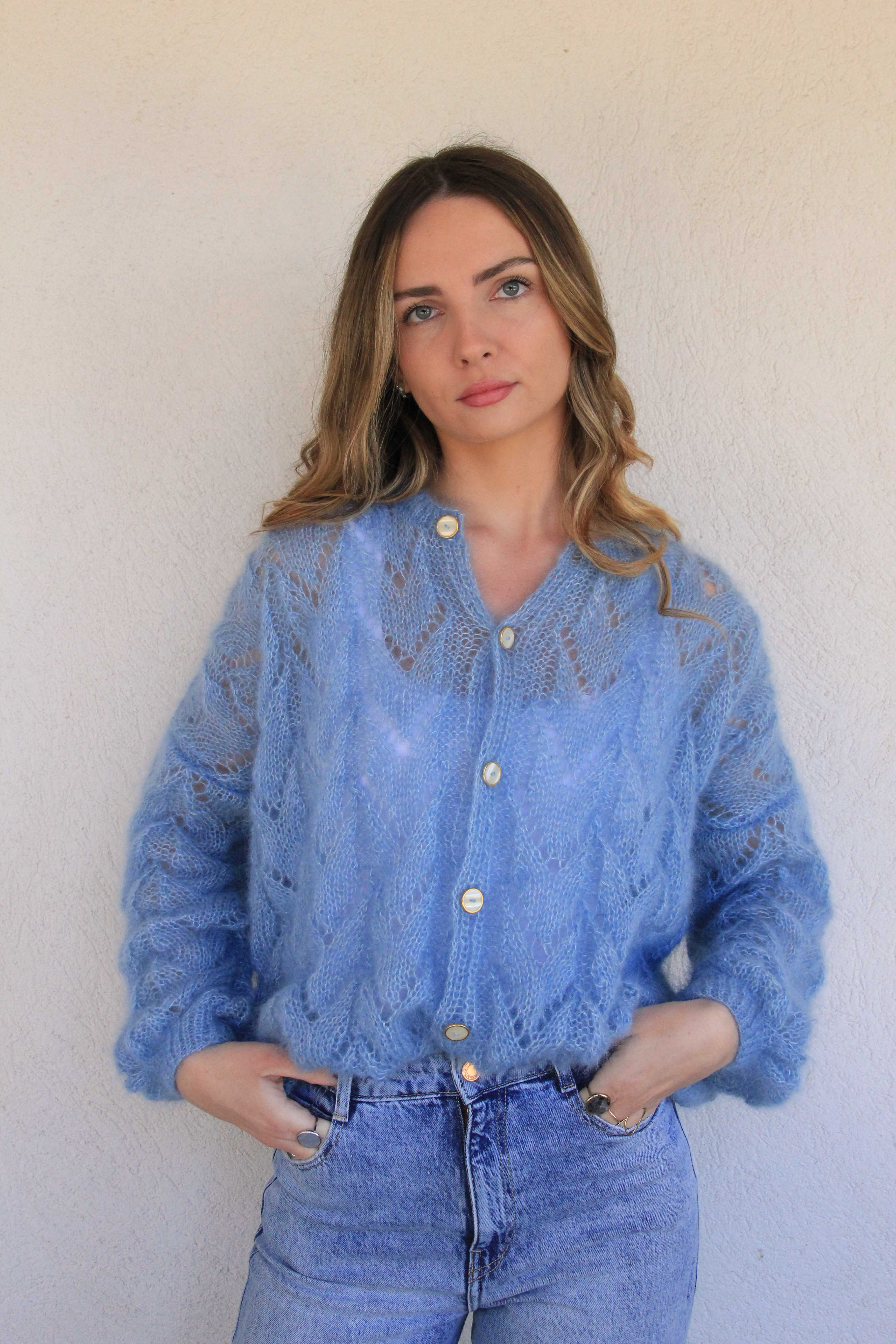 Gilet Claudine bleu pastel en stock