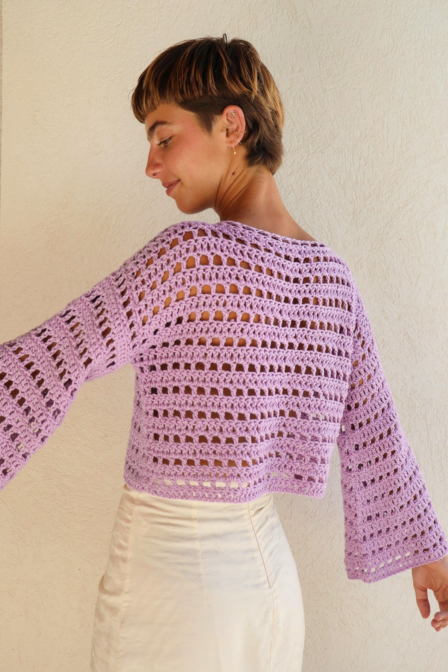 Pull Brigitte crochet - lilas