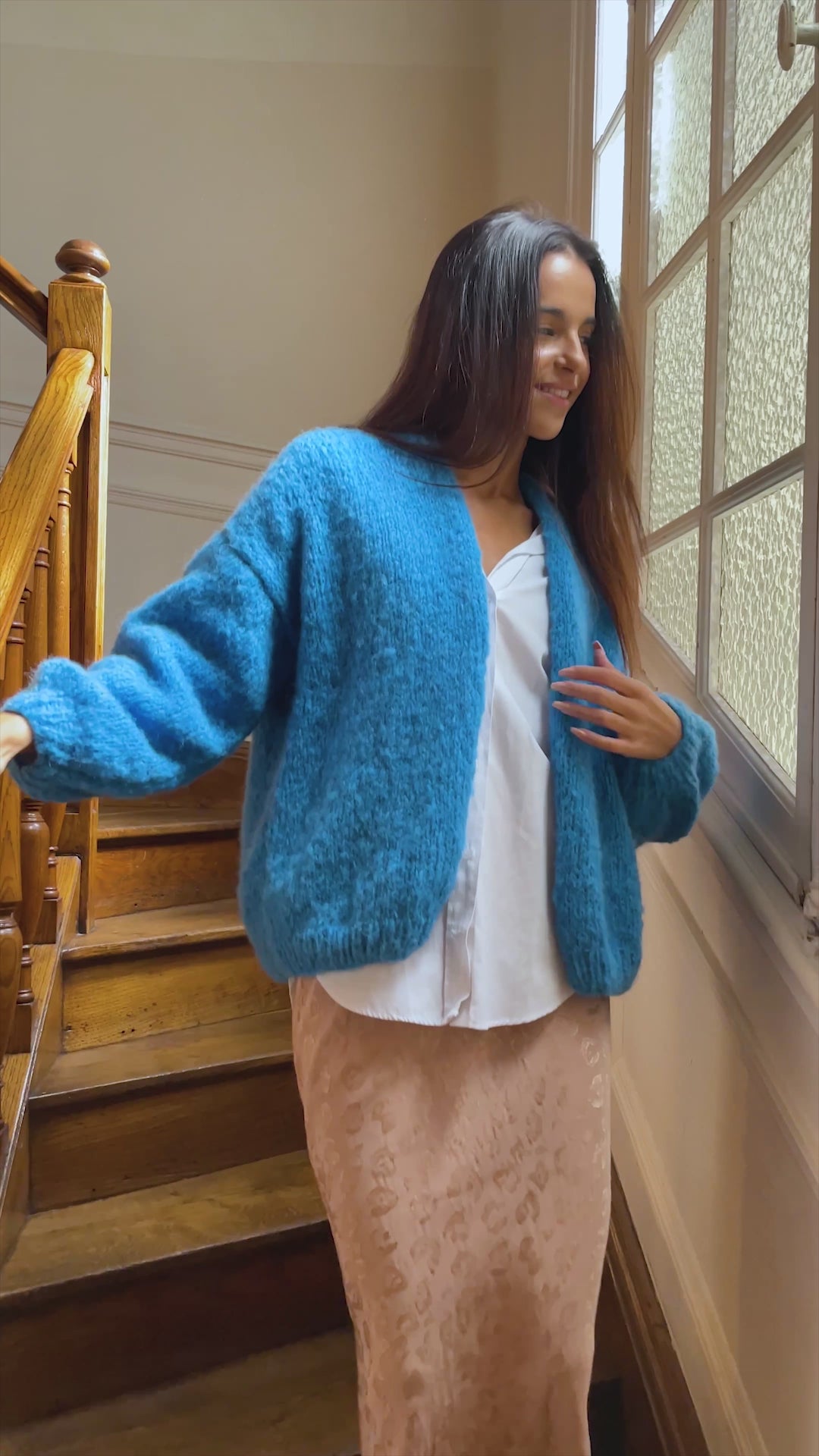 gilet laine bleu canard